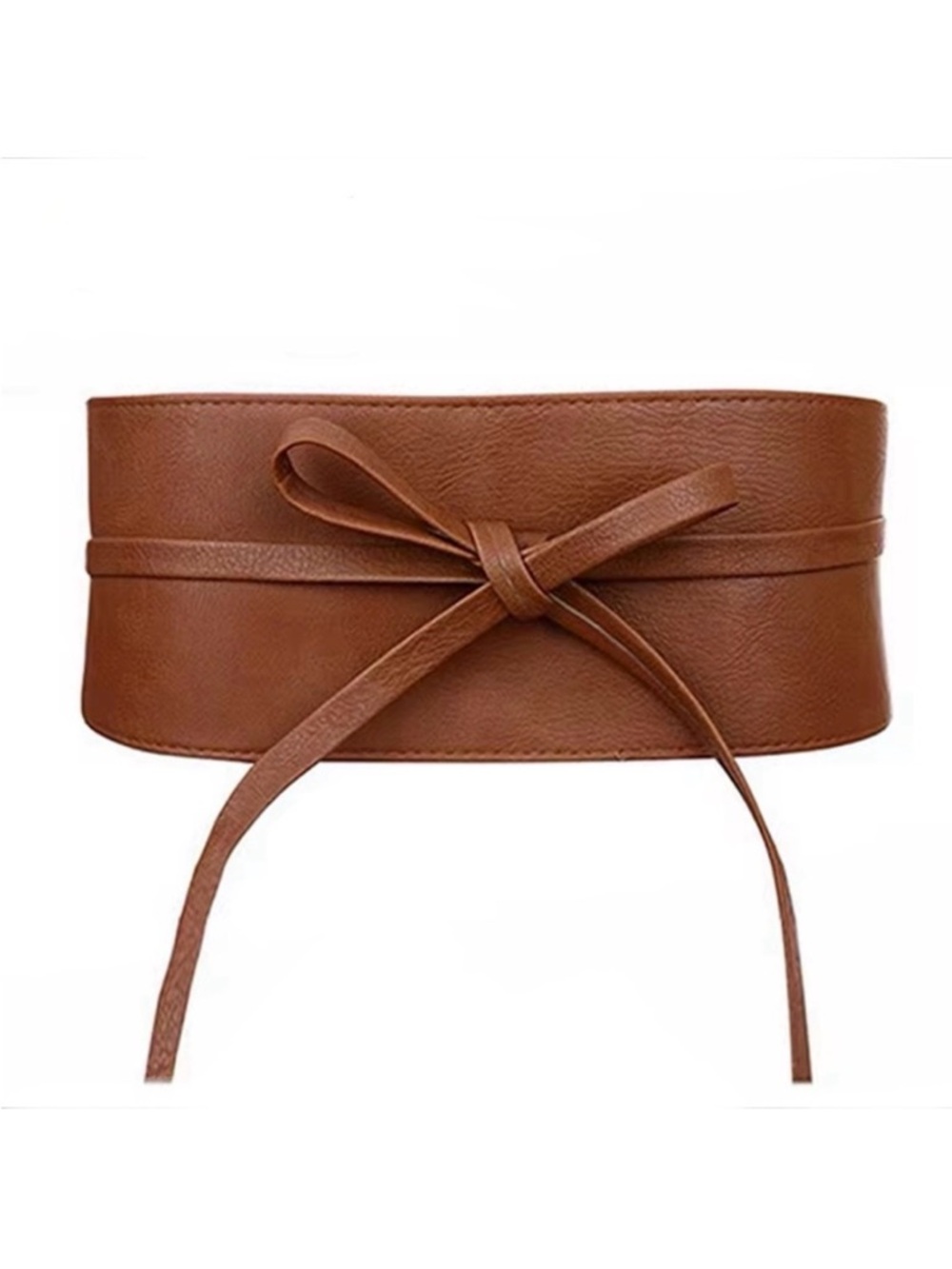 Women’s Brown Boho Faux Leather Cummerbund Wrap Around Bow Waistband Belt - NEW